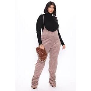 NWT! Fashion Nova Krystal Stacked Plaid Pant Jumpsuit Womens Size L